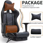 FDW Chaise de Bureau Gaming Fauteuil de Bureau Chaise de Direction Ergonomique en Cuir PU à Dossier Haut avec Support Lombaire et Repose-Pieds