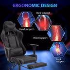 FDW Chaise de jeu de course, Chaises de jeu vidéo avec bureau d'ordinateur, Support lombaire et appui-tête en cuir PU, Siège pivotant à 360°