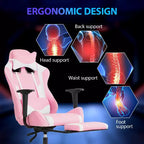 FDW Chaise de jeu de course, Chaises de jeu vidéo avec bureau d'ordinateur, Support lombaire et appui-tête en cuir PU, Siège pivotant à 360°
