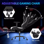 FDW Chaise de jeu de course, Chaises de jeu vidéo avec bureau d'ordinateur, Support lombaire et appui-tête en cuir PU, Siège pivotant à 360°
