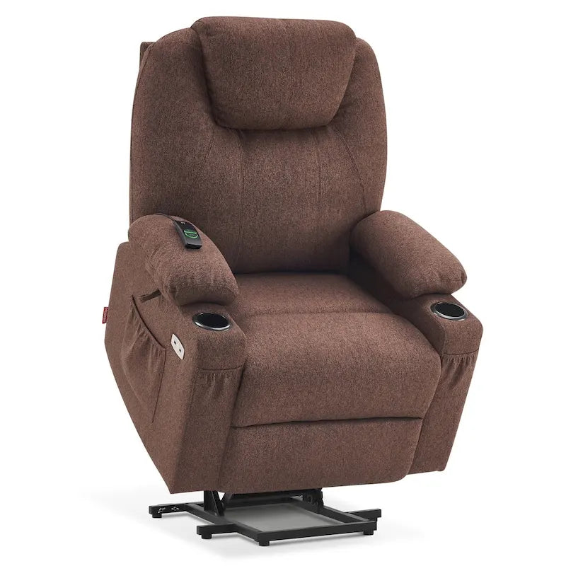 Fauteuil inclinable MCombo Large Power Lift avec massage, porte-gobelets, repose-pieds étendu, tissu 7516