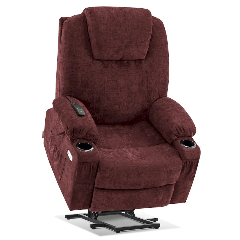 Fauteuil inclinable MCombo Large Power Lift avec massage, porte-gobelets, repose-pieds étendu, tissu 7516