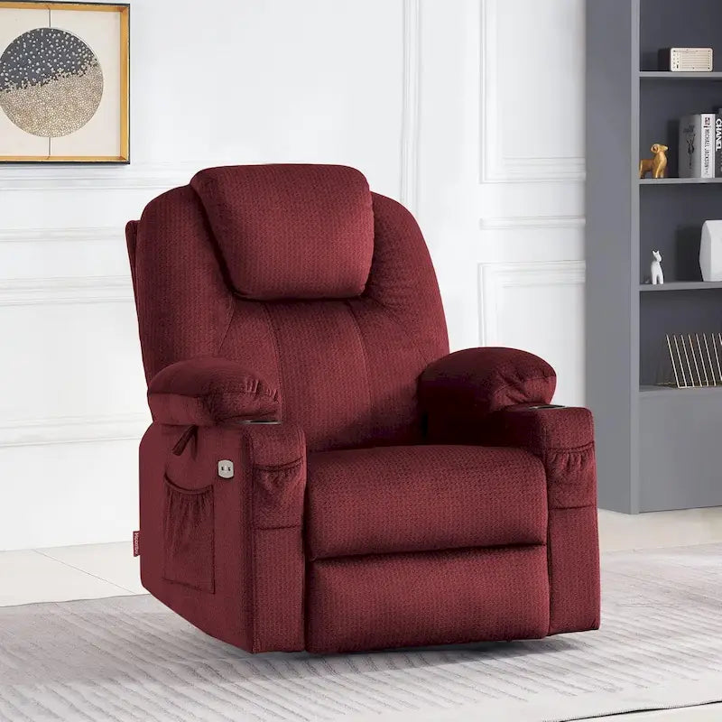 Fauteuil inclinable MCombo Large Power Lift avec massage, porte-gobelets, repose-pieds étendu, tissu 7516