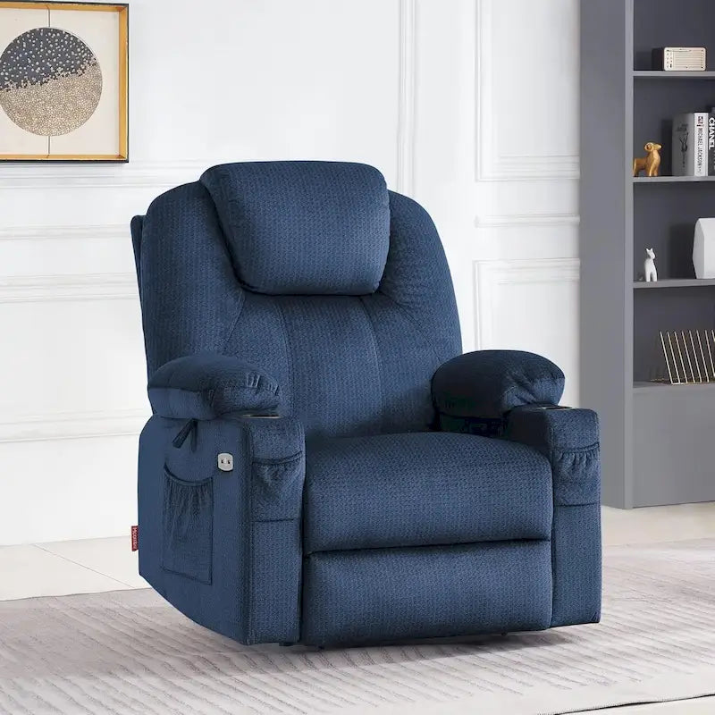 Fauteuil inclinable MCombo Large Power Lift avec massage, porte-gobelets, repose-pieds étendu, tissu 7516