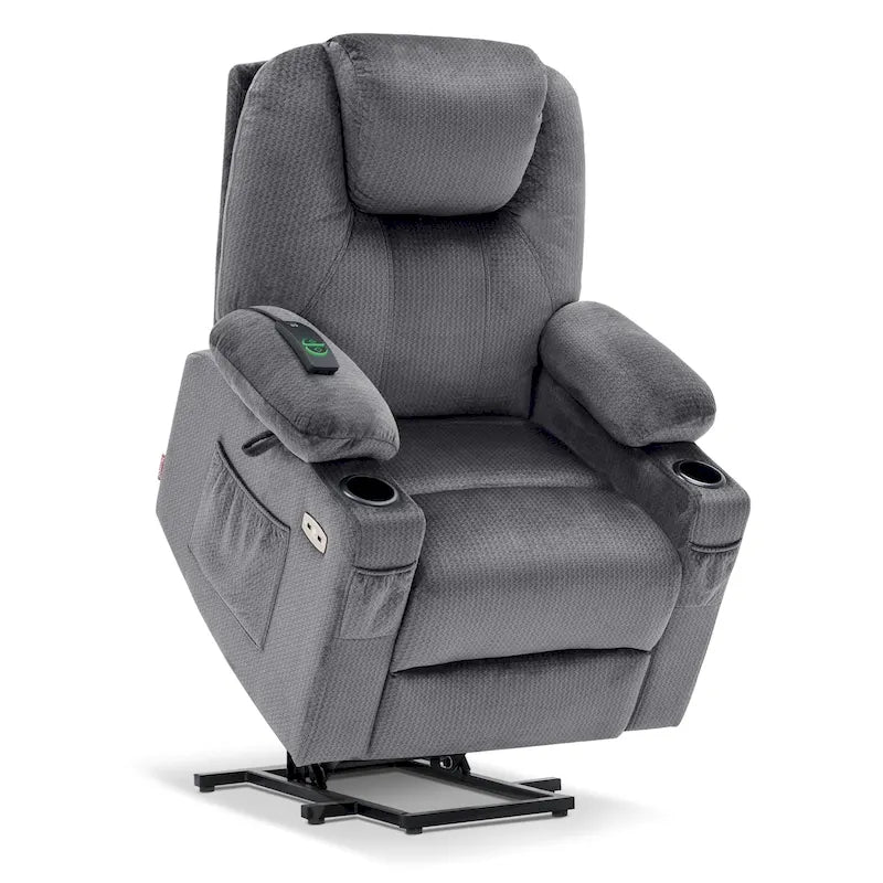 Fauteuil inclinable MCombo Large Power Lift avec massage, porte-gobelets, repose-pieds étendu, tissu 7516