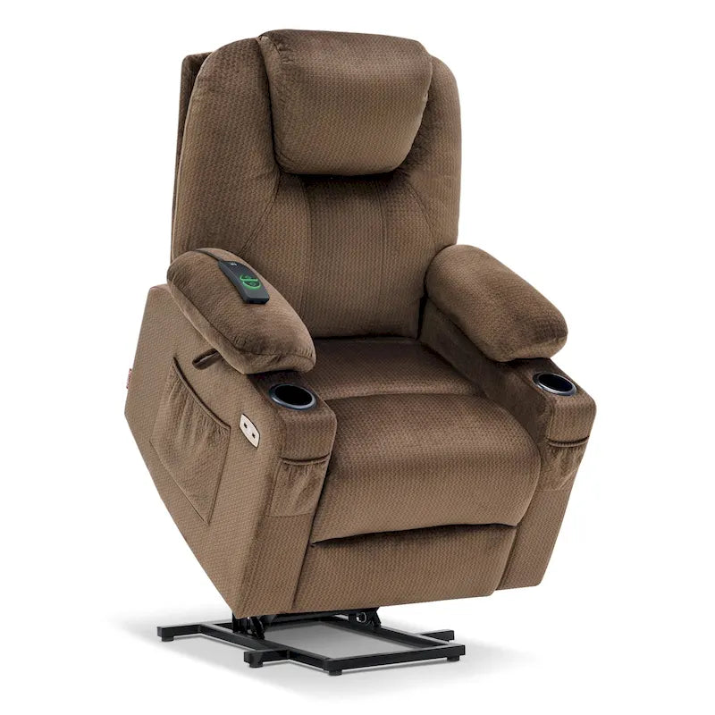Fauteuil inclinable MCombo Large Power Lift avec massage, porte-gobelets, repose-pieds étendu, tissu 7516