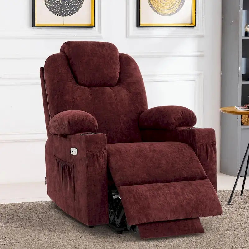 Fauteuil inclinable MCombo Large Power Lift avec massage, porte-gobelets, repose-pieds étendu, tissu 7516