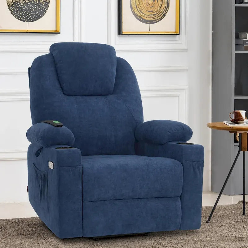 Fauteuil inclinable MCombo Large Power Lift avec massage, porte-gobelets, repose-pieds étendu, tissu 7516