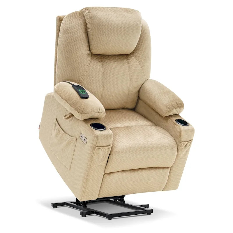 Fauteuil inclinable MCombo Large Power Lift avec massage, porte-gobelets, repose-pieds étendu, tissu 7516