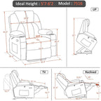 Fauteuil inclinable MCombo Large Power Lift avec massage, porte-gobelets, repose-pieds étendu, tissu 7516