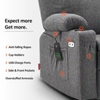 Fauteuil inclinable MCombo Large Power Lift avec massage, porte-gobelets, repose-pieds étendu, tissu 7516