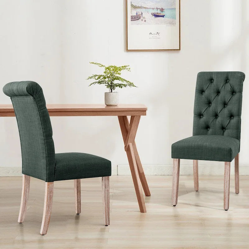 Chaise de salle à manger Parsons moderne boutonnée en lin (lot de 2)