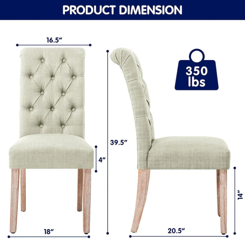 Chaise de salle à manger Parsons moderne boutonnée en lin (lot de 2)