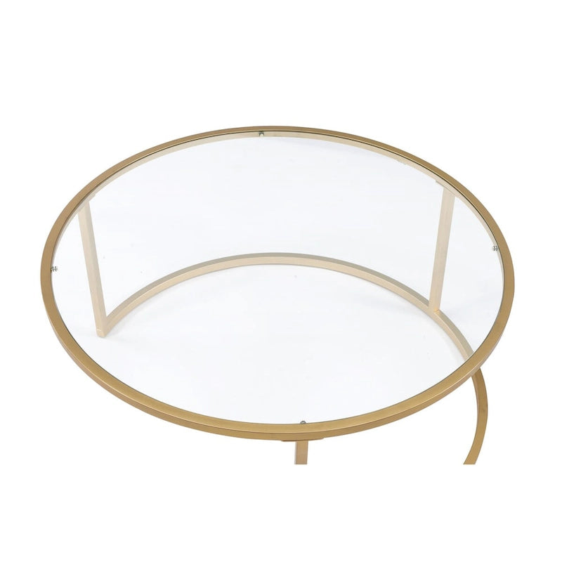 Tables basses gigognes à cadre métallique avec plateaux en verre et marbre, lot de deux, doré - 15,75 H x 36 L x 36 P pouces