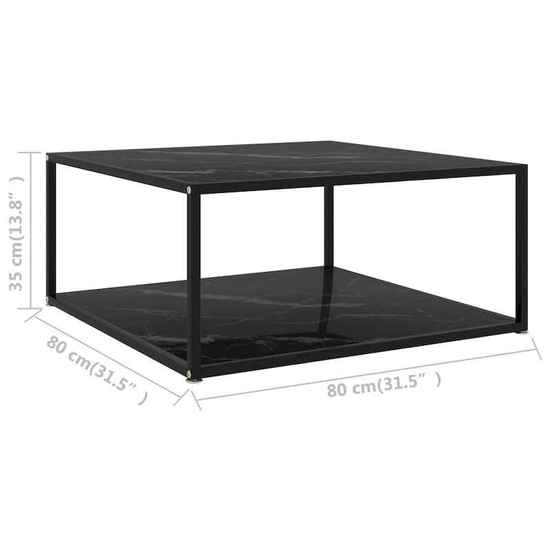 vidaXL Table Basse Noir 80x80x35 Verre Trempé - 80 x 80 x 35