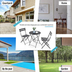 Ensemble bistro pliant 3 pièces en métal, ensemble de conversation intérieur/extérieur résistant aux intempéries pour patio, cour, jardin