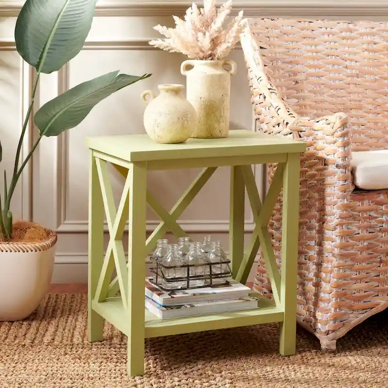 Table d'appoint à dossier croisé Safavieh Yasumi blanche – 18,1 x 13,4 x 21,5 po – 18 po L x 13 po P x 22 po H