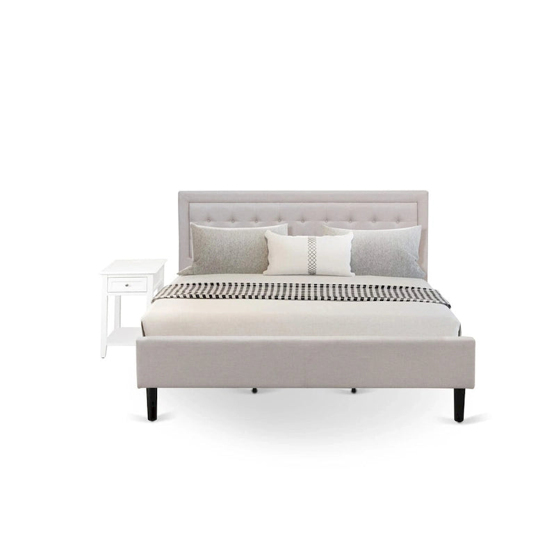 Ensemble de chambre à coucher East West Furniture King Size avec 1 cadre de lit et tables de chevet – Tissu lin beige brume (options de pièces)