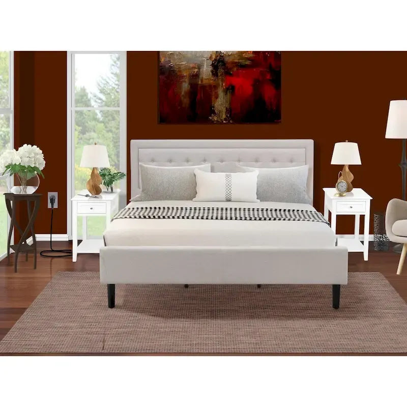 Ensemble de chambre à coucher East West Furniture King Size avec 1 cadre de lit et tables de chevet – Tissu lin beige brume (options de pièces)