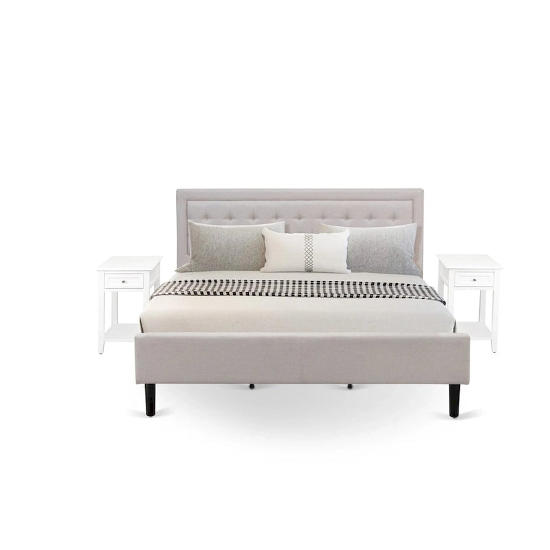 Ensemble de chambre à coucher East West Furniture King Size avec 1 cadre de lit et tables de chevet – Tissu lin beige brume (options de pièces)