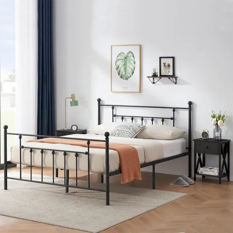 Ensemble de chambre à coucher 3 pièces Javlergo avec cadre de lit plateforme en métal et ensemble de 2 tables de nuit