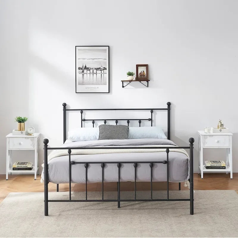 Ensemble de chambre à coucher 3 pièces Javlergo avec cadre de lit plateforme en métal et ensemble de 2 tables de nuit