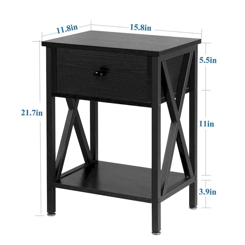 Ensemble de chambre à coucher 3 pièces Javlergo avec cadre de lit plateforme en métal et ensemble de 2 tables de nuit