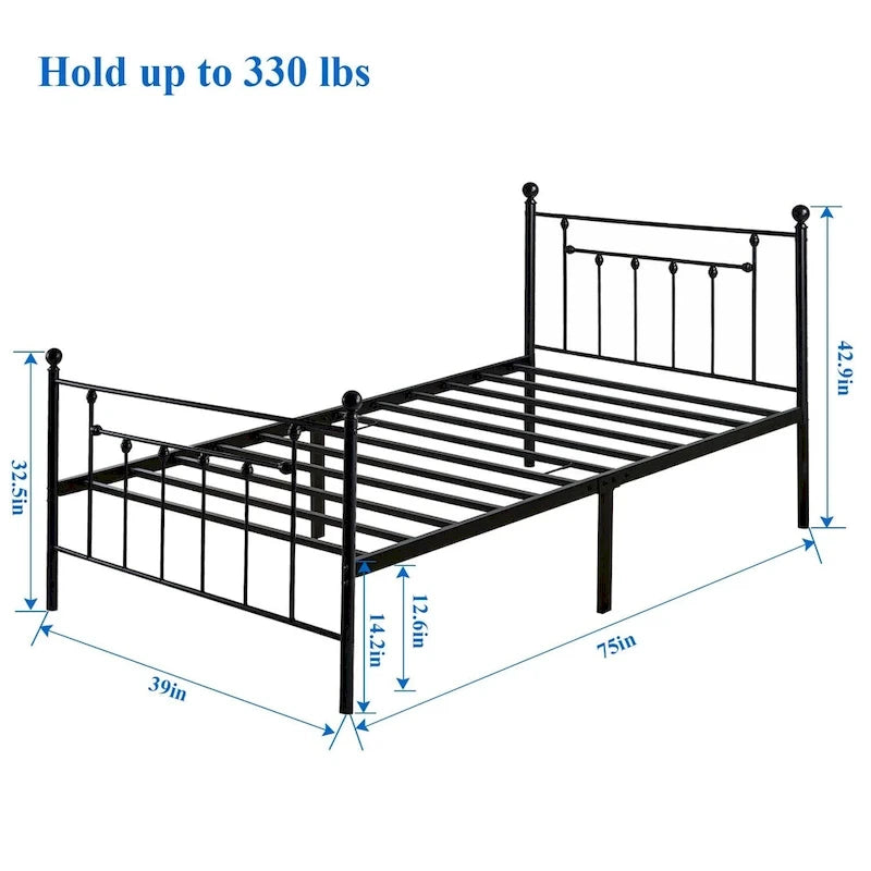 Ensemble de chambre à coucher 3 pièces Javlergo avec cadre de lit plateforme en métal et ensemble de 2 tables de nuit