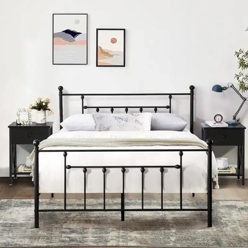 Ensemble de chambre à coucher 3 pièces Javlergo avec cadre de lit plateforme en métal et ensemble de 2 tables de nuit
