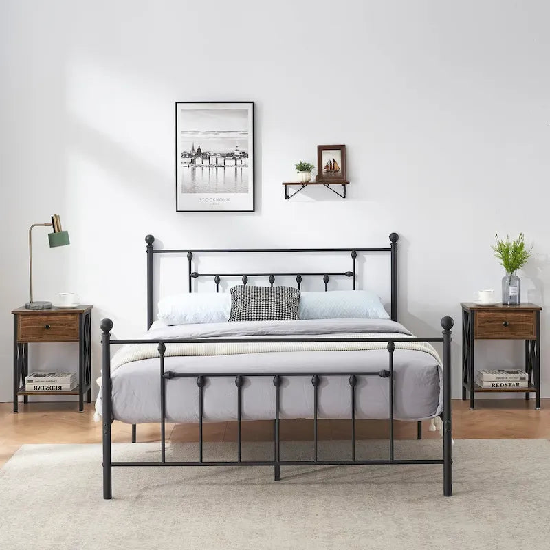 Ensemble de chambre à coucher 3 pièces Javlergo avec cadre de lit plateforme en métal et ensemble de 2 tables de nuit