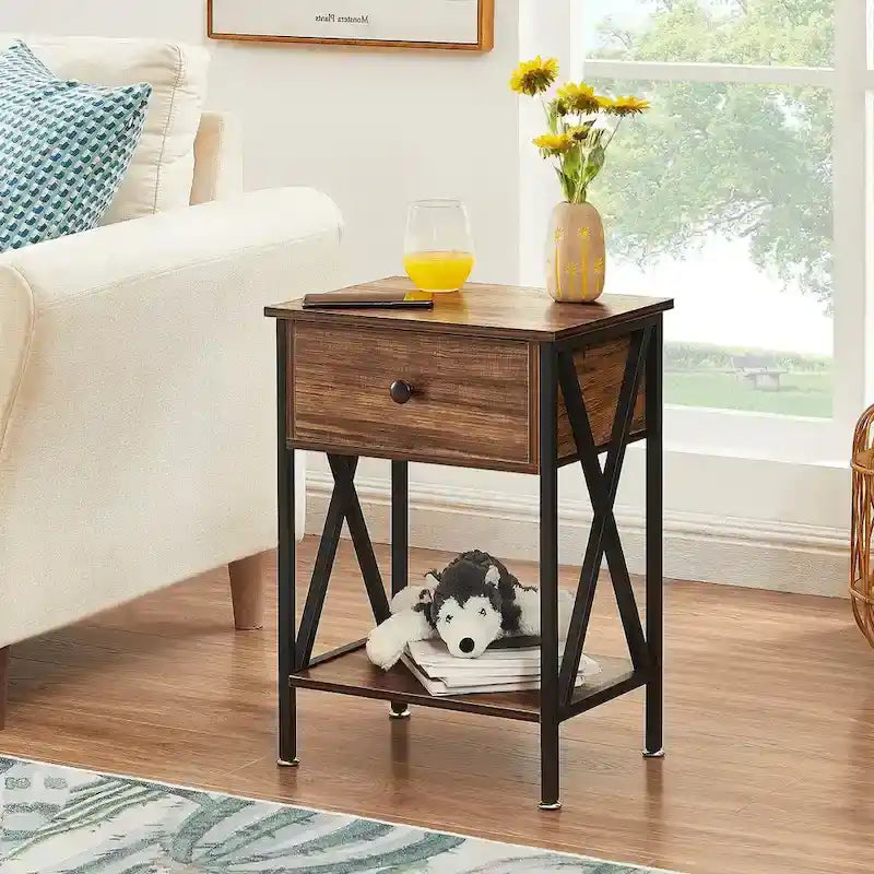 Ensemble de chambre à coucher 3 pièces Javlergo avec cadre de lit plateforme en métal et ensemble de 2 tables de nuit