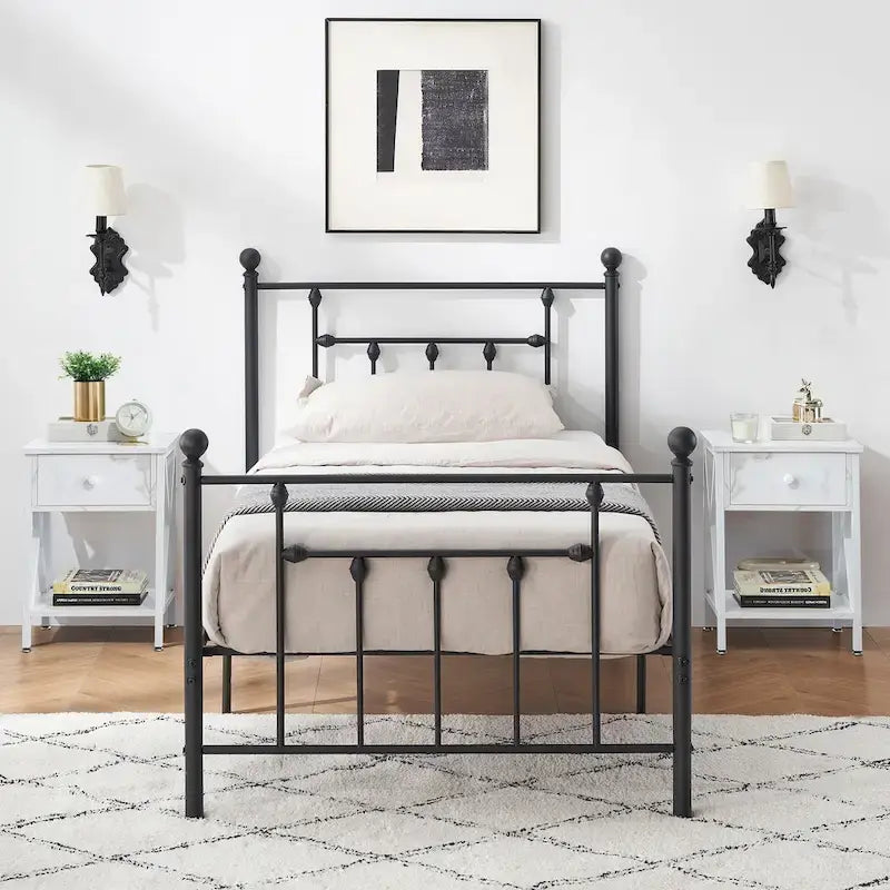 Ensemble de chambre à coucher 3 pièces Javlergo avec cadre de lit plateforme en métal et ensemble de 2 tables de nuit