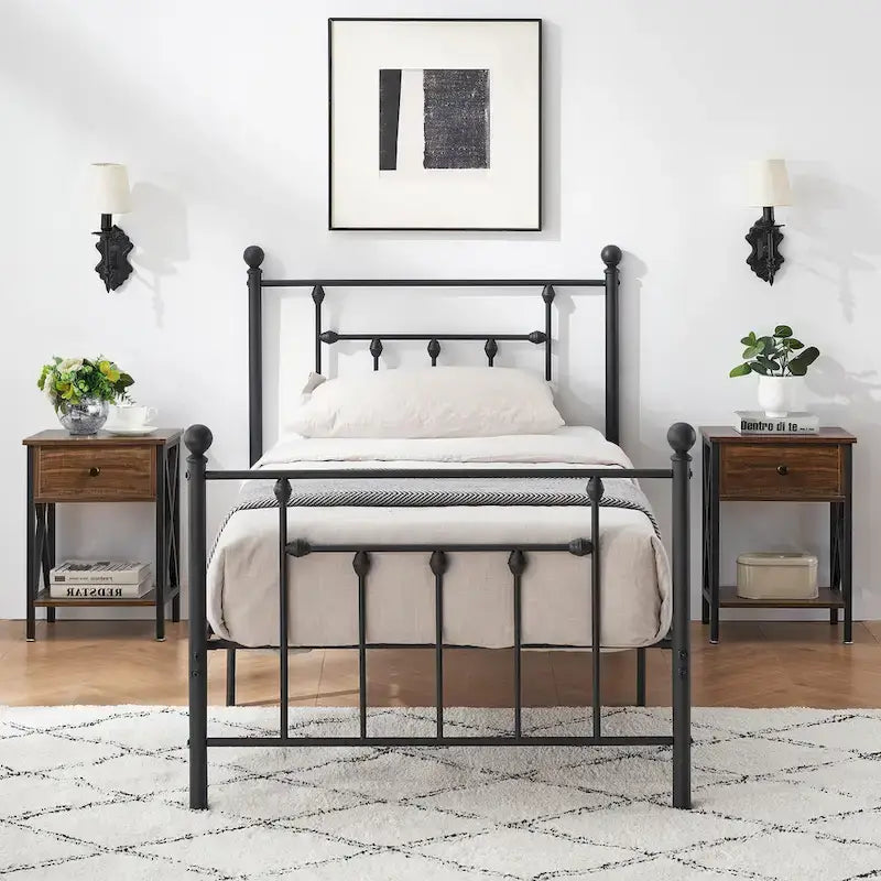 Ensemble de chambre à coucher 3 pièces Javlergo avec cadre de lit plateforme en métal et ensemble de 2 tables de nuit