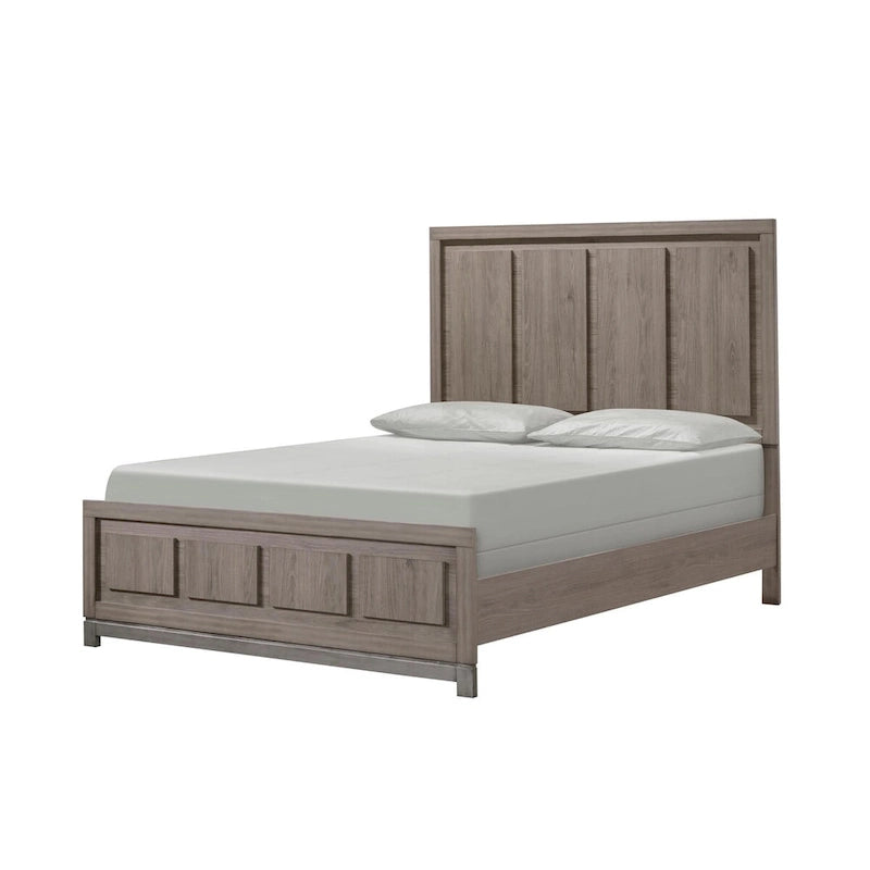 Lit King Size Sea, design moderne rustique, tête de lit à panneaux, bois marron
