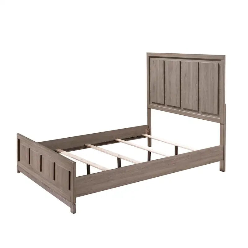 Lit King Size Sea, design moderne rustique, tête de lit à panneaux, bois marron