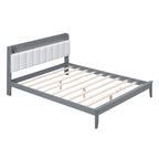 Lit plateforme avec station de recharge USB et tête de lit rembourrée de rangement, cadre de lit LED, sommier tapissier non requis