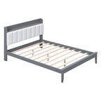 Lit plateforme avec station de recharge USB et tête de lit rembourrée de rangement, cadre de lit LED, sommier tapissier non requis