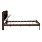 Lit plateforme avec station de recharge USB et tête de lit rembourrée de rangement, cadre de lit LED, sommier tapissier non requis