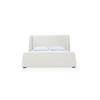 Lit plateforme Mosi Queen, tête de lit à oreilles, revêtement en tissu bouclé blanc