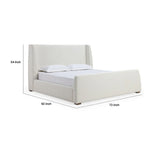 Lit plateforme Mosi Queen, tête de lit à oreilles, revêtement en tissu bouclé blanc