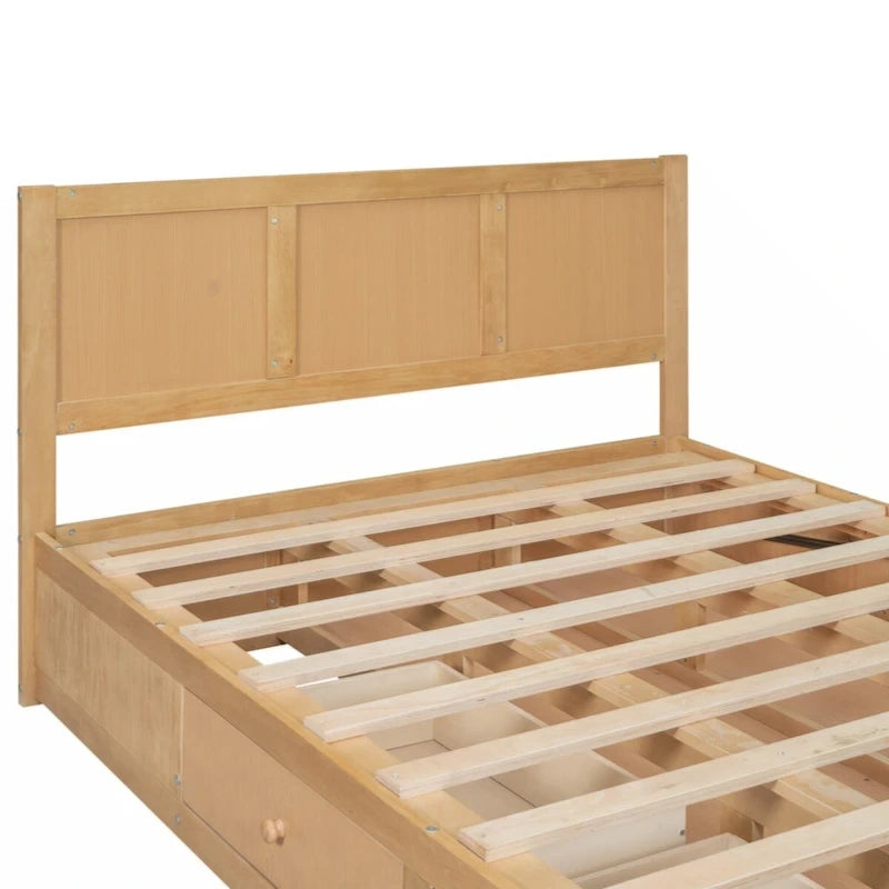 Lit plateforme en bois pleine grandeur avec rangement en dessous et 2 tiroirs, couleur bois