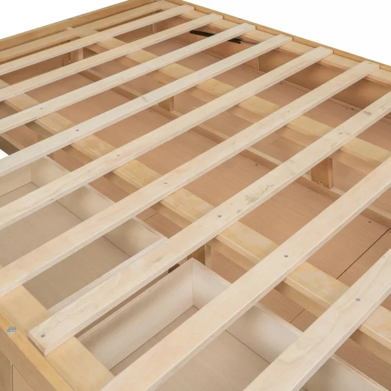 Lit plateforme en bois pleine grandeur avec rangement en dessous et 2 tiroirs, couleur bois