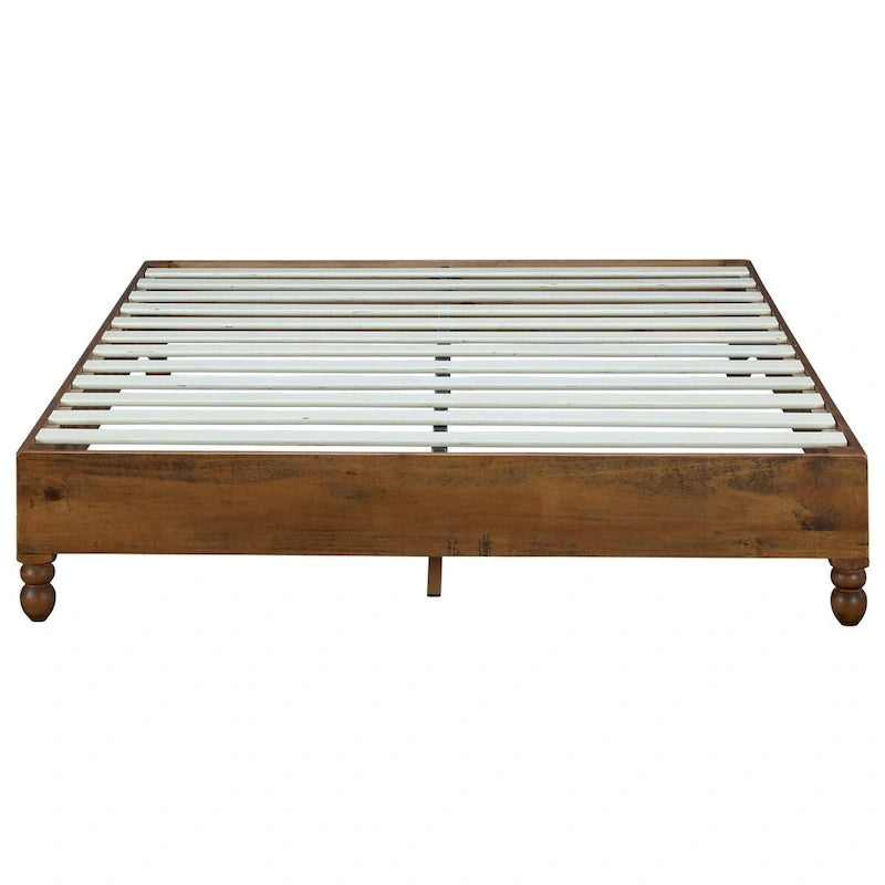 MUSEHOMEINC Cadre de lit 12 pouces en bois massif style rustique, élimine le besoin de sommier, finition naturelle