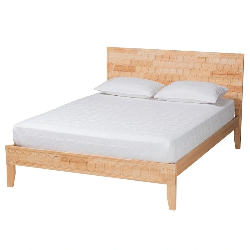 Lit plateforme sculpté en nid d'abeille naturel Hosea Japandi, grand lit