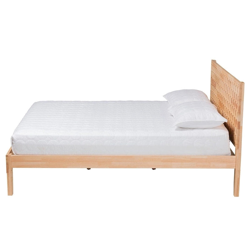 Lit plateforme sculpté en nid d'abeille naturel Hosea Japandi, grand lit