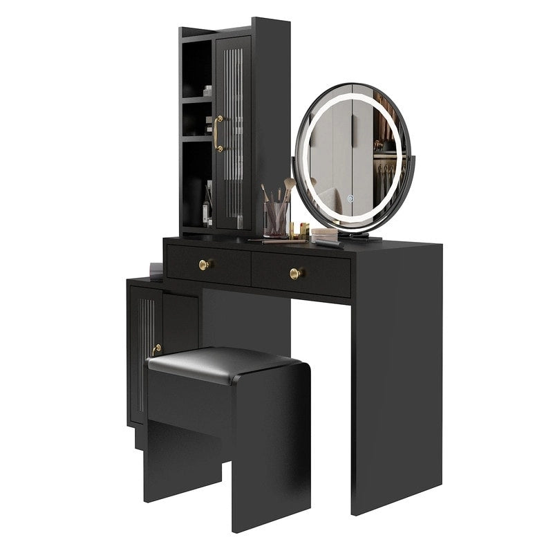 Coiffeuse avec multiprise et miroir LED à trois tons – S.O.