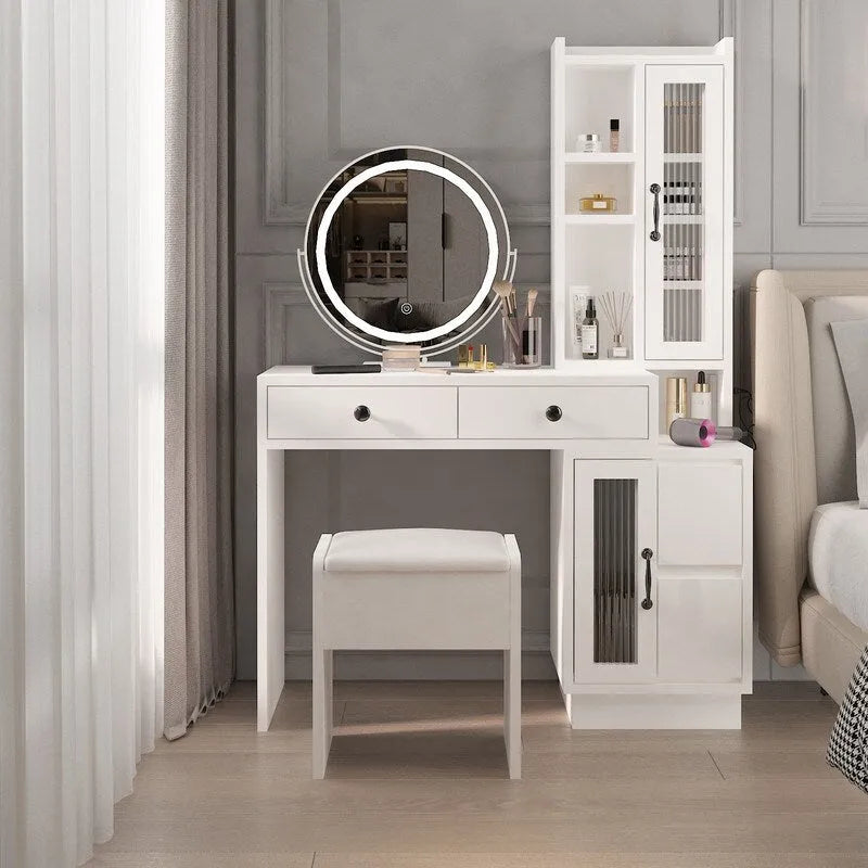 Coiffeuse avec multiprise et miroir LED à trois tons – S.O.