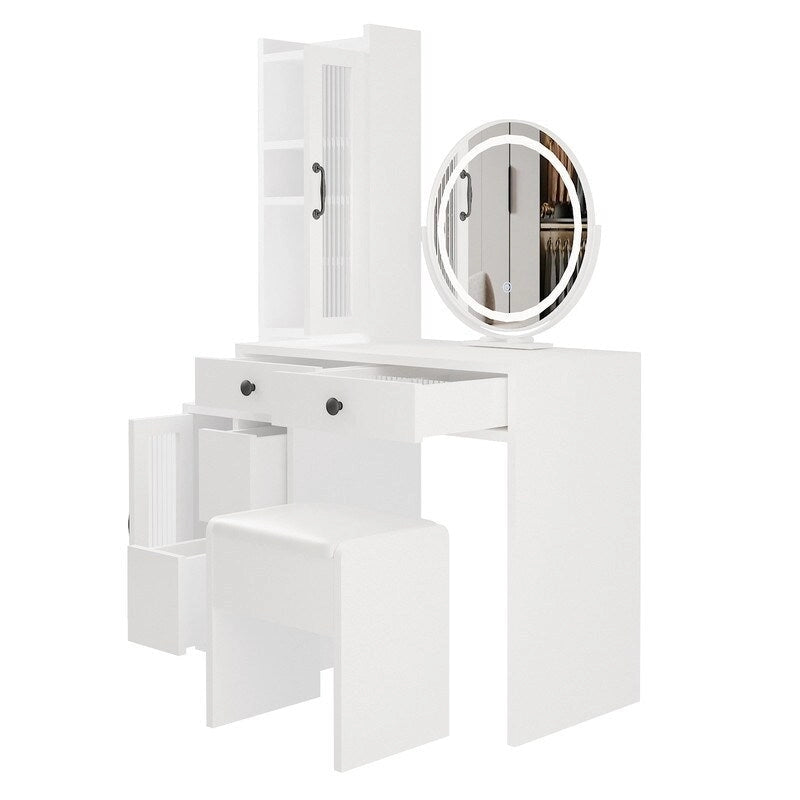 Coiffeuse avec multiprise et miroir LED à trois tons – S.O.