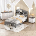 Ensemble de chambre à coucher 3 pièces de taille double, lit cabane avec tête de lit de rangement, table de chevet en bois et commode de rangement, gris