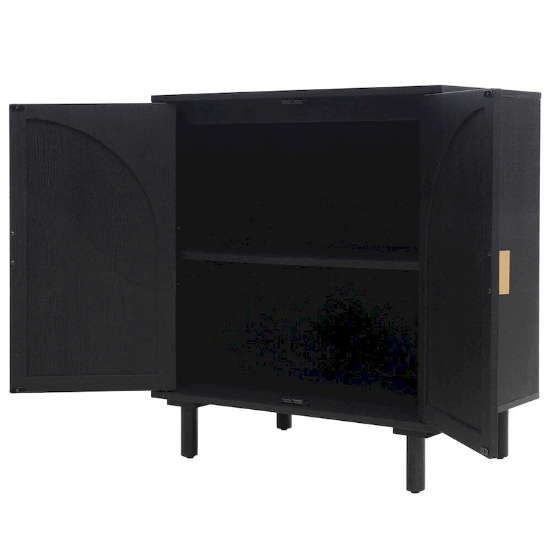 Commode de chambre à 2 portes avec étagères réglables et poignée métallique